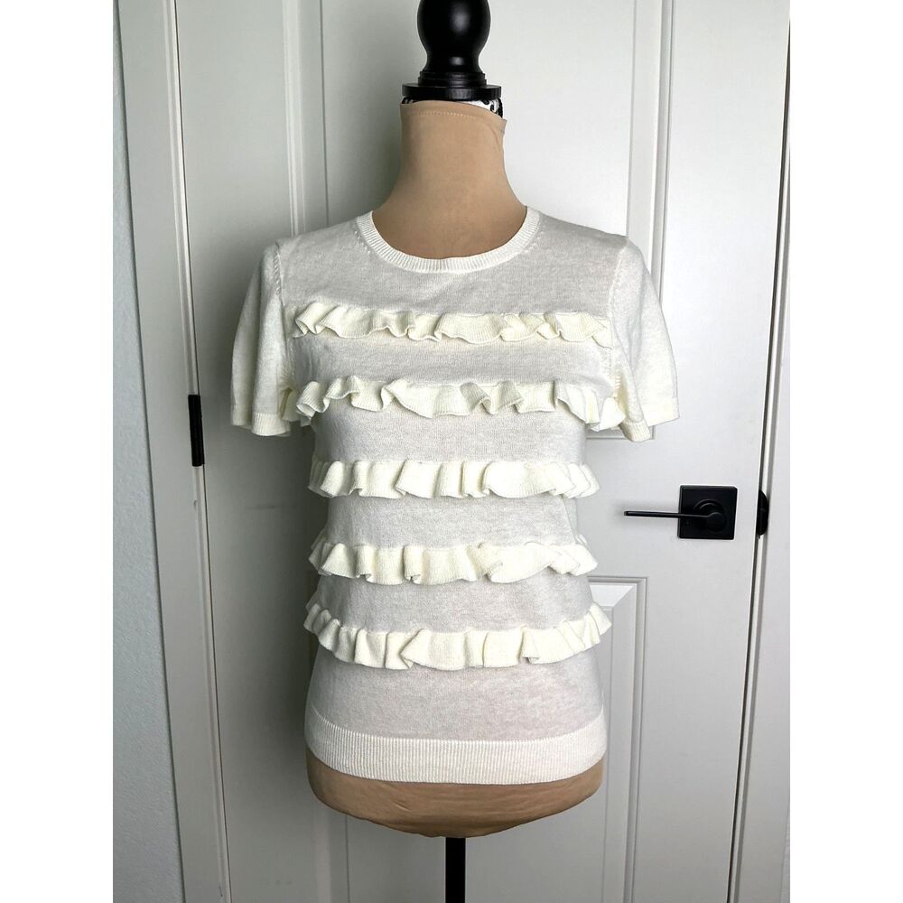 Preston & York Women’s Ivory Tiered Ruffle Knit Top Size Small